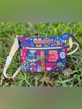 Lily Bloom Navy Multicolor Owl Pattern Crossbody Bag NWOT